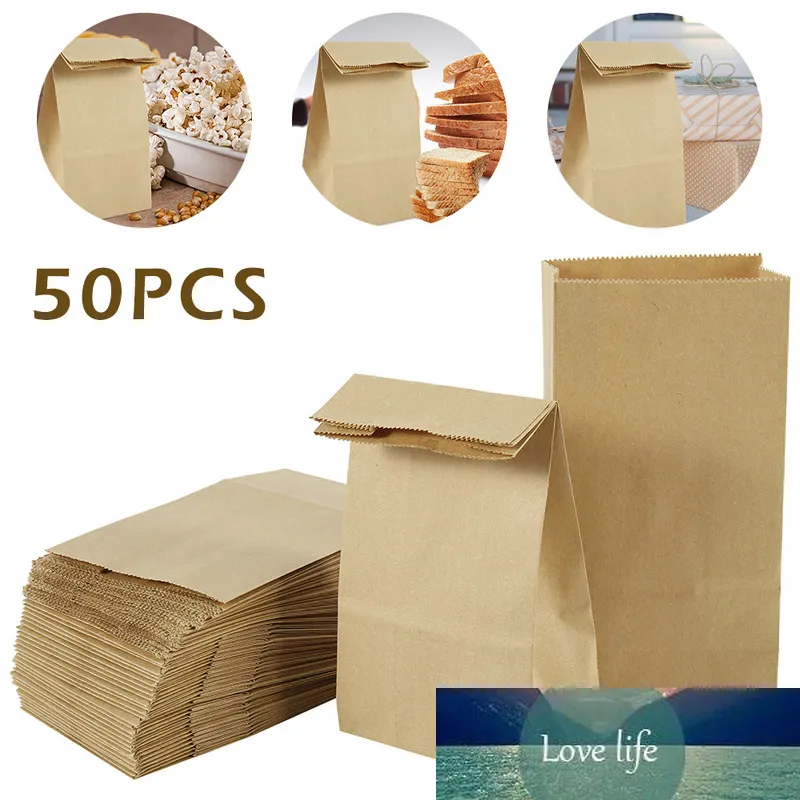 50pcs Sacchetti di carta Kraft Cibo Tè Piccolo sacchetto regalo Sandwich Sacchetti di pane Forniture per matrimoni per feste Confezione regalo da asporto Borsa ecologica