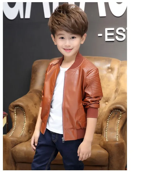 2021 New Hot Sale Boys Pu Leather Jackets Big Boy Casual Coats Spring Autumn Kids Zipper Outwear Black/Brown 100-160cm Retail