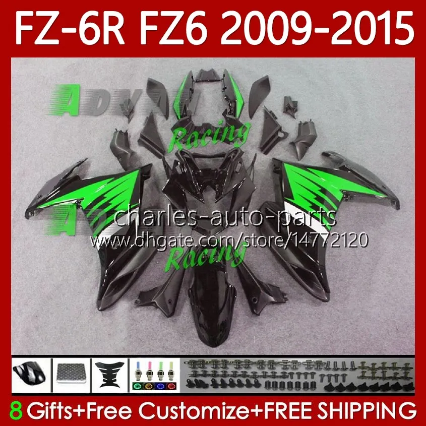 Fairings de OEM para Yamaha FZ 6R 6N 6 FZ6 RN 600 FZ-6R FZ600 FZ6R 2009 2010 2011 2013 2014 2015 corpo 103No.101 FZ-6N 09 10 11 12 13 14 15 FZ6N 09-15 Kit de carroçaria verde preto