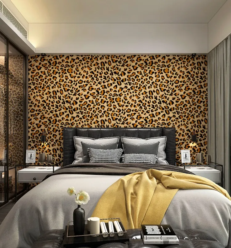 Leopard skin, nature bedroom headboard feature wall wallpaper. 