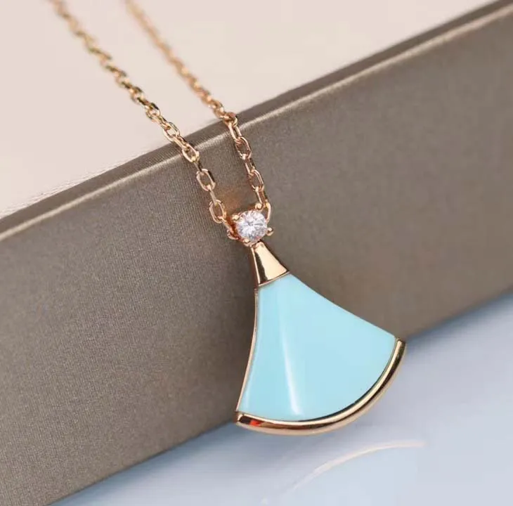 Collier pendentif en forme d'éventail de qualité luxueuse, bracelet, boucle d'oreille avec pierre turquoise pour femmes, charme, bijoux de mariage, cadeau, livraison gratuite PS7