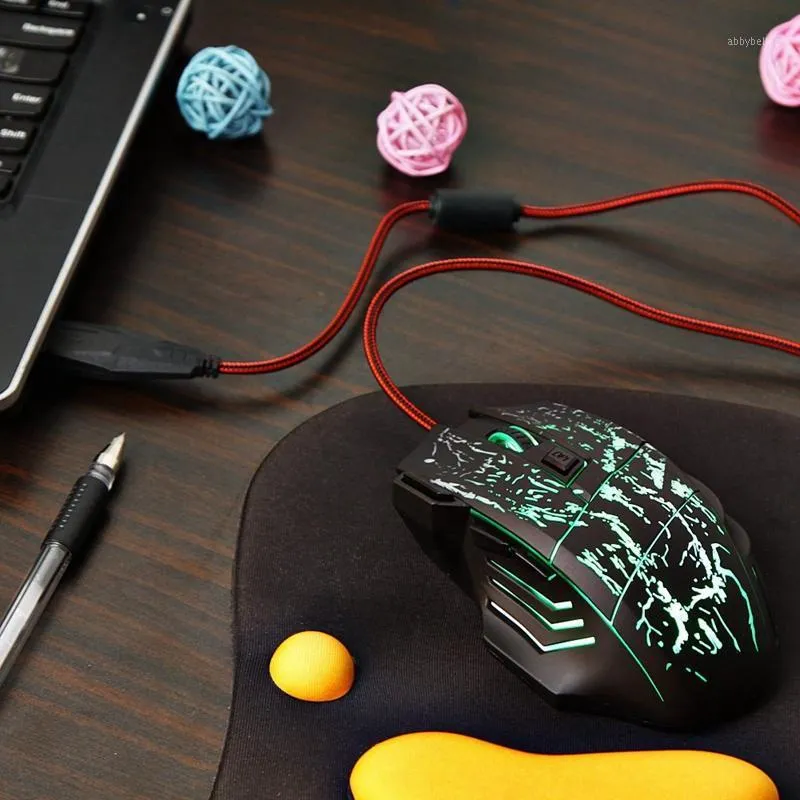 Мыши трещины светятся проводной игровой мышью 5600DPI Регулируемые 7 кнопок кабель USB -светодиодный оптический геймер для компьютера PC Computer Naptop Mice1