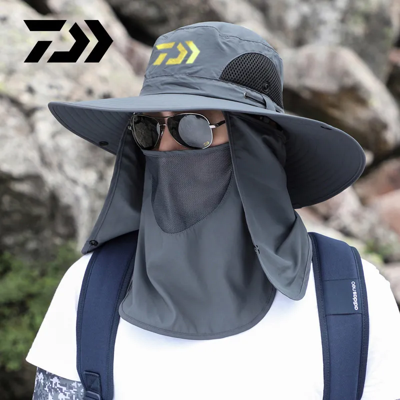 Daiwa Fishing Sun Foldable Outdoor Climbing Fisherman UV Protection  Sunshade Big Eaves Adjustable Hat Man Cap Y200714