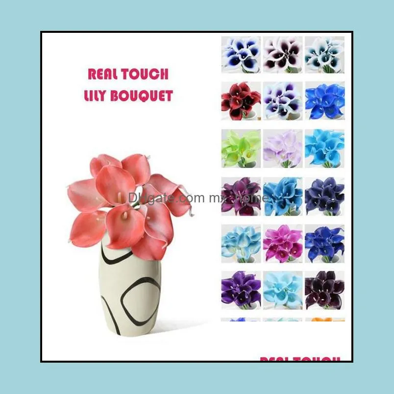 S 50Pcs Moq Real Touch Lily Simation Mazzi di fiori da sposa Calla artificiale per decorazioni nuziali e domestiche (Nessuna consegna a goccia 2021 Decorati