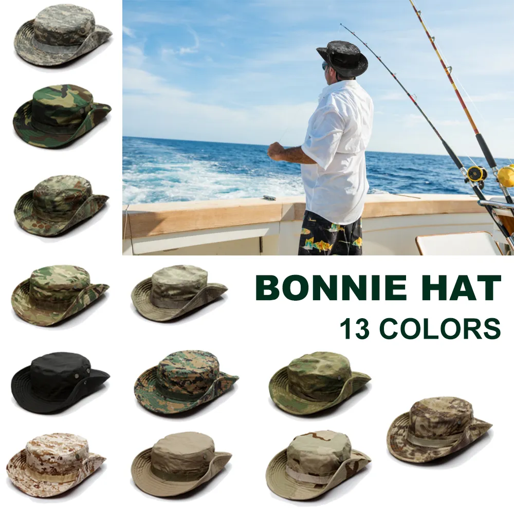 Camouflage Tactical Cap Boonie Hat US Caps Camo Män Outdoor Sports Sun Bucket Cap Fiske Vandring Jakt hattar 59cm