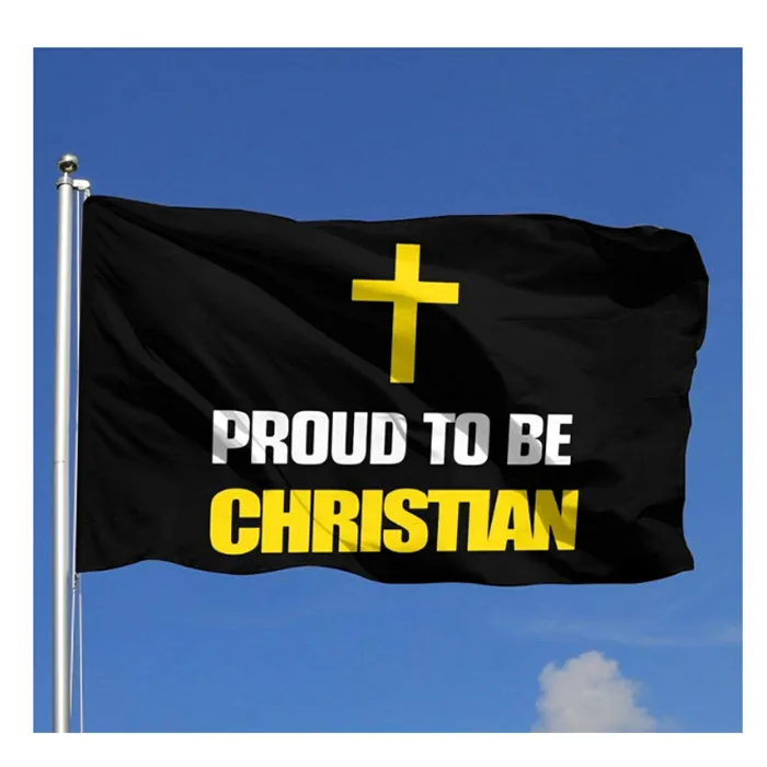 Fier d'être des drapeaux chrétiens Bannières 3x5ft 100d Polyester 150x90cm Couleur vivante de haute qualité avec deux œillets