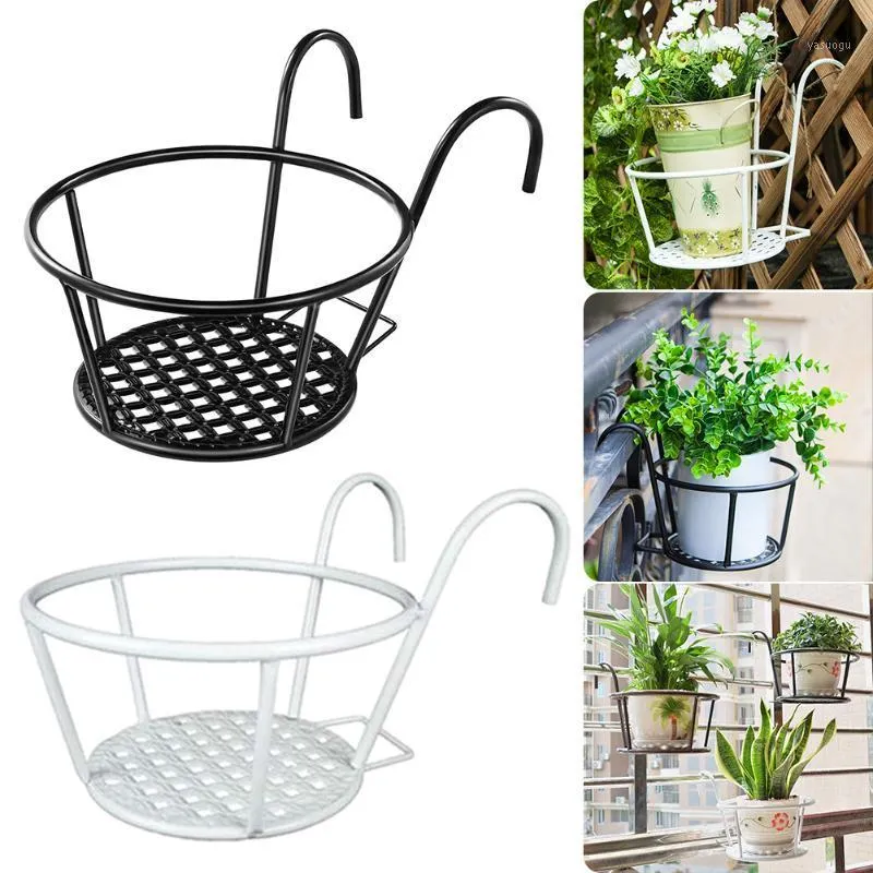 Jardinières Pots balcon suspendus plantes supports rond Pot de fleur support garde-corps clôture extérieur fenêtre fer bonsaï support décoration goutte