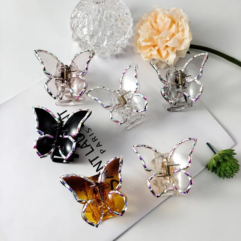 2021 Ny Fashion Exquisite Vacker Crystal Butterfly Catch Hairclip Barrettes för Kvinnor Elastiska Tjej Hårtillbehör Huvudbonader