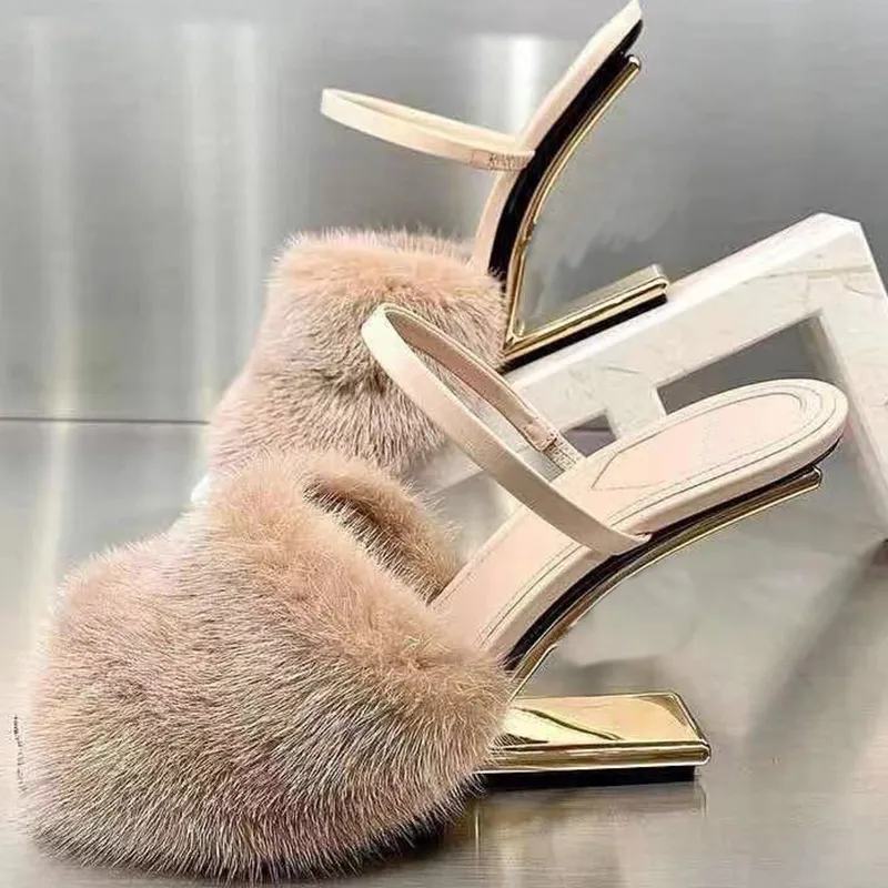 Luxury Designer High Heeled Fur Slippers For Women With F Heel And Mink Hair Genuine Leather Womens Sandals With Box And From Heeledshoes88 113.09 In Bulk DHgate.Com
