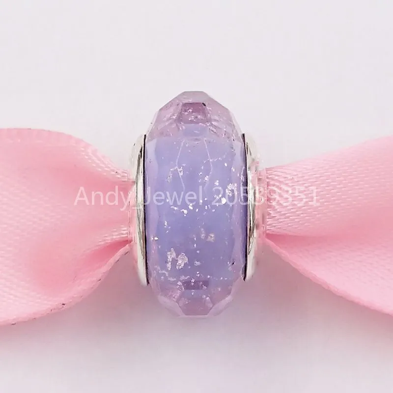 Andy Jewel 925 Srebrne koraliki Shead Glass Purple Shimmer Murano Charm pasuje do europejskiego pandora w stylu biżuterii Naszyjnik 791651