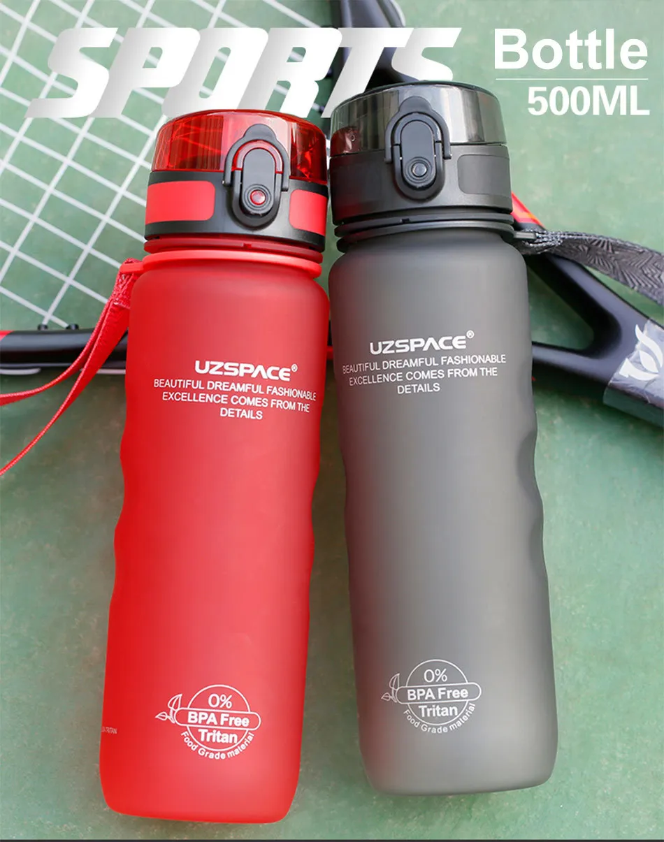 UZSPACE 0%BPA Plastic Sports Water Bottles Portable Travel Outdoor Cycling Drink Fruit protein Shaker My tea bottle 500ml 950ml_01