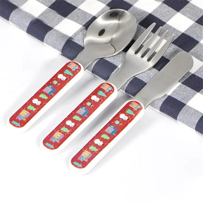 Sublimation White Kids Knife Fork Spoon Cutlery Set Stainless Steel Silver Tableware Christmas Flatware Plain Silverware Kitchen Dinner Sets Baby Feeding H12504