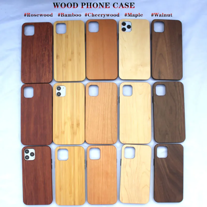 Genuine Wood Phone Cases for iPone 12 11 Pro Max X XR XS 7 8plus Nature Wooden Bamboo Case with Soft TPU Shockproof