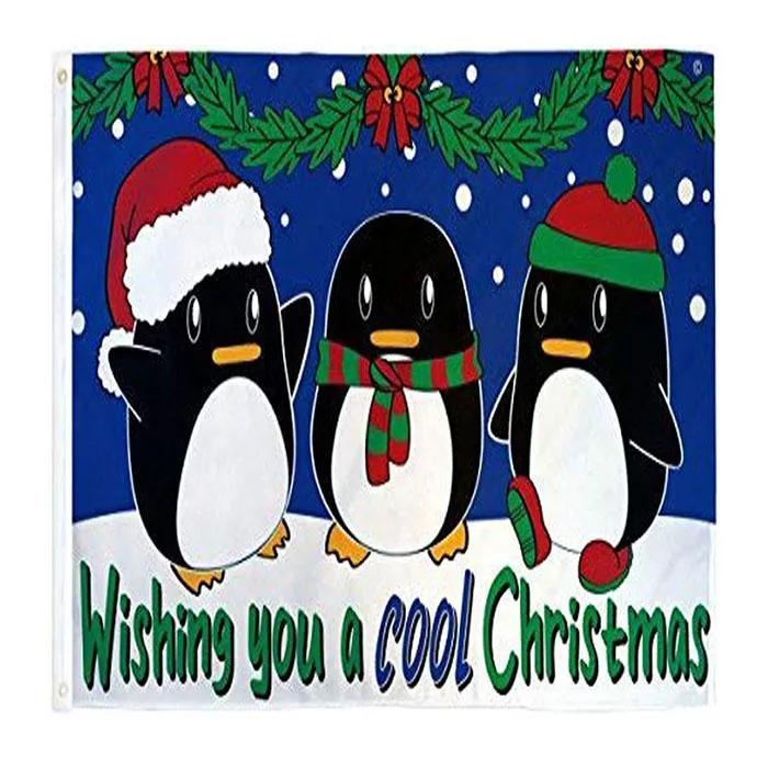 Weihnachts-Pinguin-Flagge, 90 x 150 cm, 90 x 150 cm, mit doppelter Naht, Party-Geschenk, 100D Polyester, bedruckt. Heißer Verkauf!