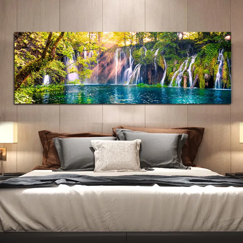 Modern groot formaat landschap herfst natuur groene boom canvas schilderen meer posters en print muurfoto's voor slaapkamer thuisdecoratie