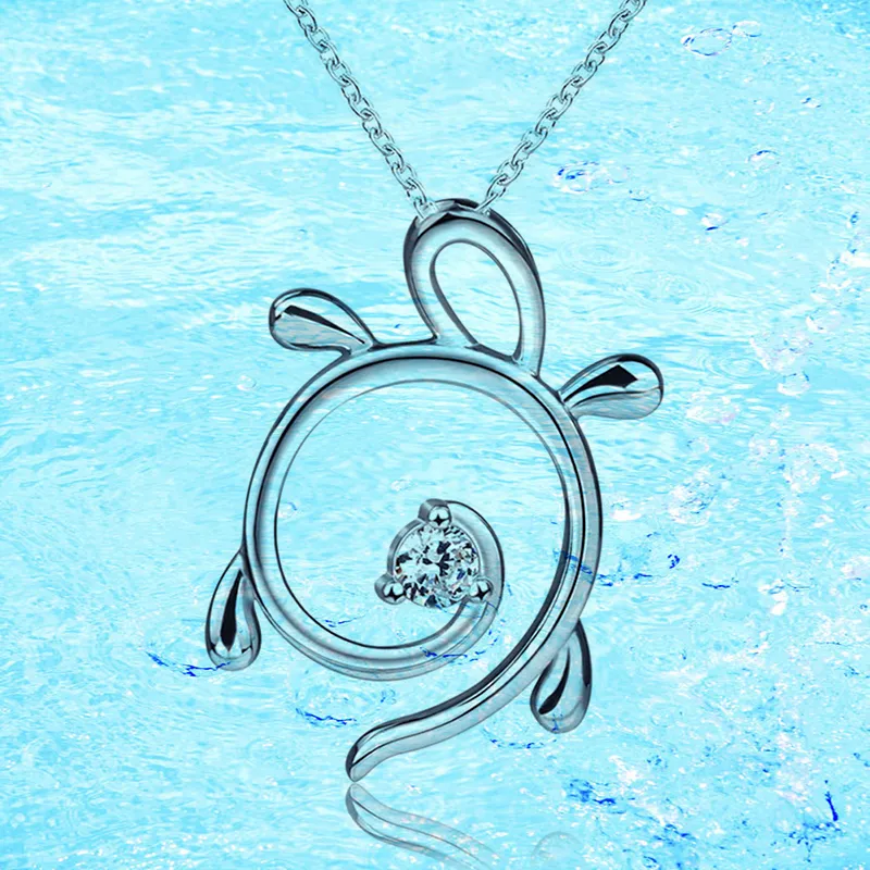 925 Sterling Silver Animal Turtle Chain Pendant Halsband med transparenta CZ Fina smycken för Alla hjärtans gåvor 2020 Q0531