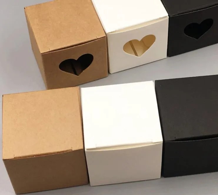 50pcs Per Lot Kraft White/black Heart Shaped Window Cupcake Boxes Wedding Chocolate Packing Party Single Candy/cooki