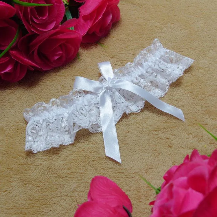 Lencería de regalo de boda Partido Accesorios nupciales Cosplay Sexy Lace Elástico Pierna Cinturón de liga con cinta Arco Suspender Muslo Arnés
