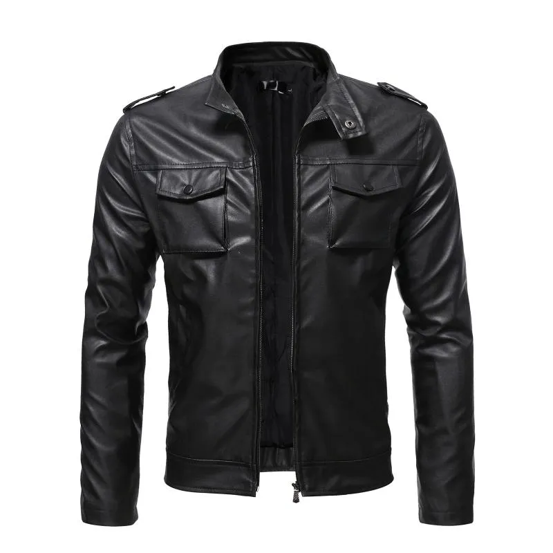 Mens slim fit faux leather jacket hotsell