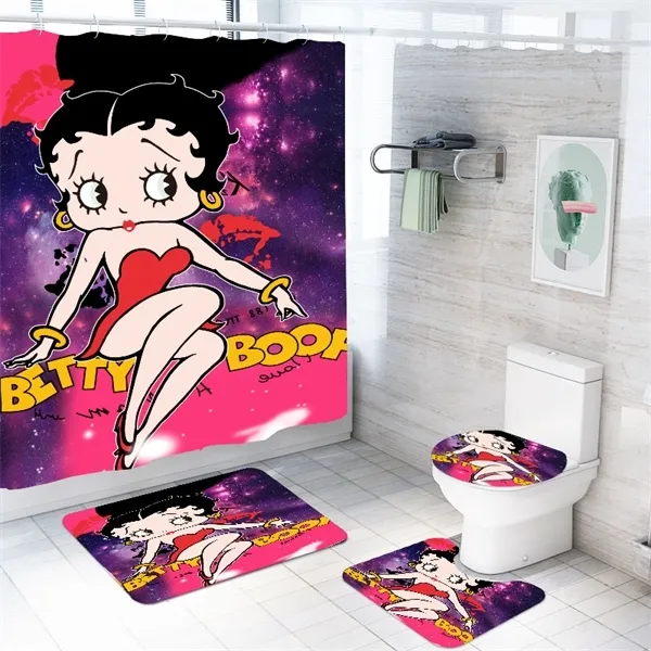 Betty Boop Cartoon Kids Bathroom Set With Hooks Shower Curtain And Bath Rug  Set Toilet Lip Cover U Shape Rug Home Decor W1219 From Catherine08, $60.92