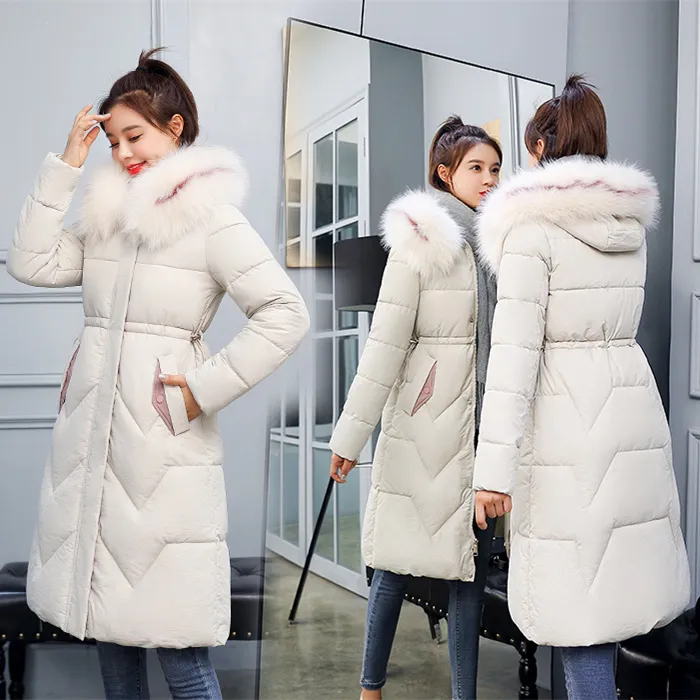 Winter Hooded Women'S Cotton Down Coat Women Long Slim Fit Cotton