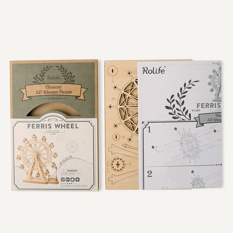 Wooden Ferris Wheel 3D Puzzle - Mechanical Model Building Kit For Adults & Kids