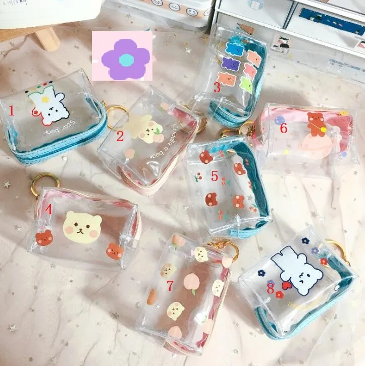 Cartoon Bear Waterproof Transparent Coin Purse With Zipper Cute