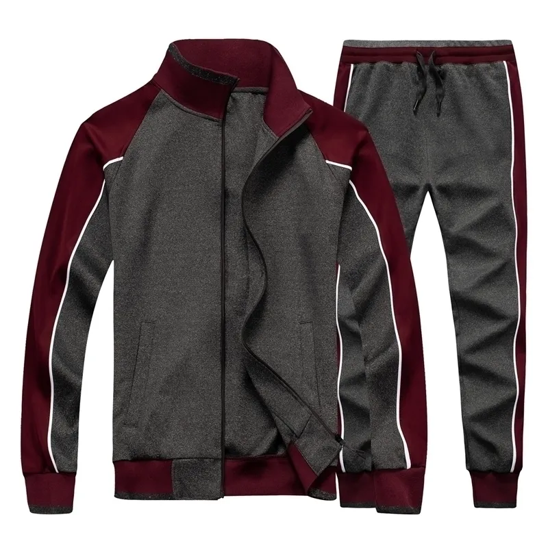 Men's Sportswear Casual Spring Tracksuit Men Two Pieces Sets Stand Collar Jackets Sweatshirt Pants Joggers Track Suit Running 201128