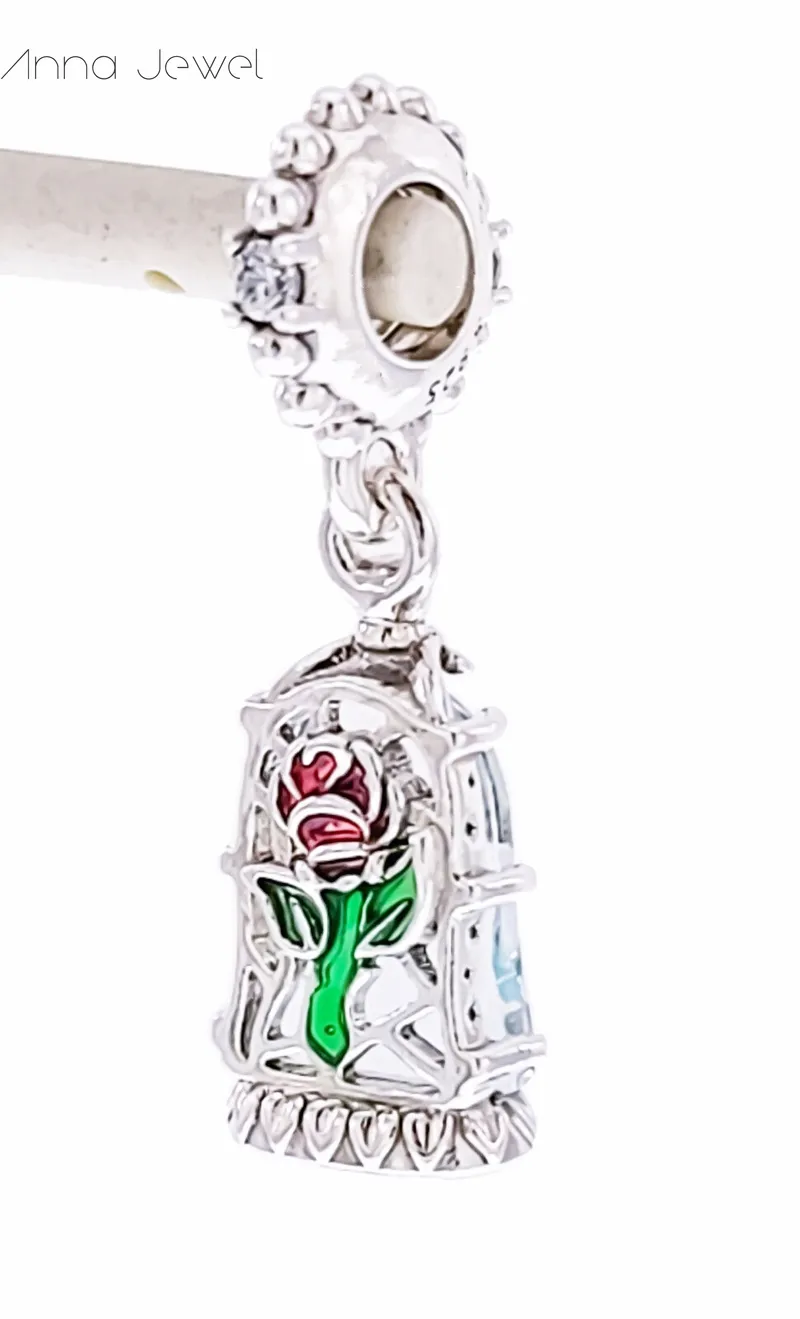 Autentico Pandora 925 Sterling Silver Disny Beauty Rose fiore ciondola fascino fit europeo braccialetto di perline sciolto gioielli 790024C01