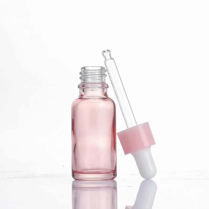 2022 nuovo 5ml 10ml 20ml 30ml 50ml 100ml Bottiglie di profumo di olio essenziale di siero di vetro rosa trasparente con contagocce con pipetta di reagente