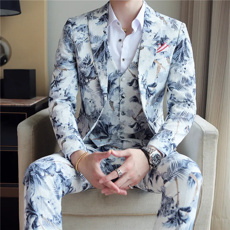 COOFANDY Men's Floral Tuxedo Jacket Rose Embroidered Suit Jacket Wedding  Prom Di | eBay