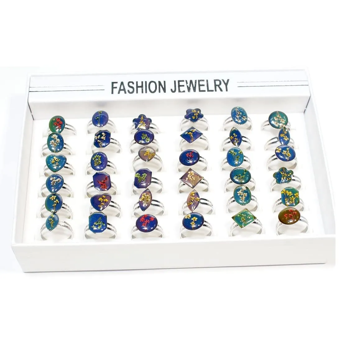 Band Plant Torked Flower Cut Mood Rings 36 Pieces/Lot With Jewely Box Bulk Crystal Smycken Partihandel