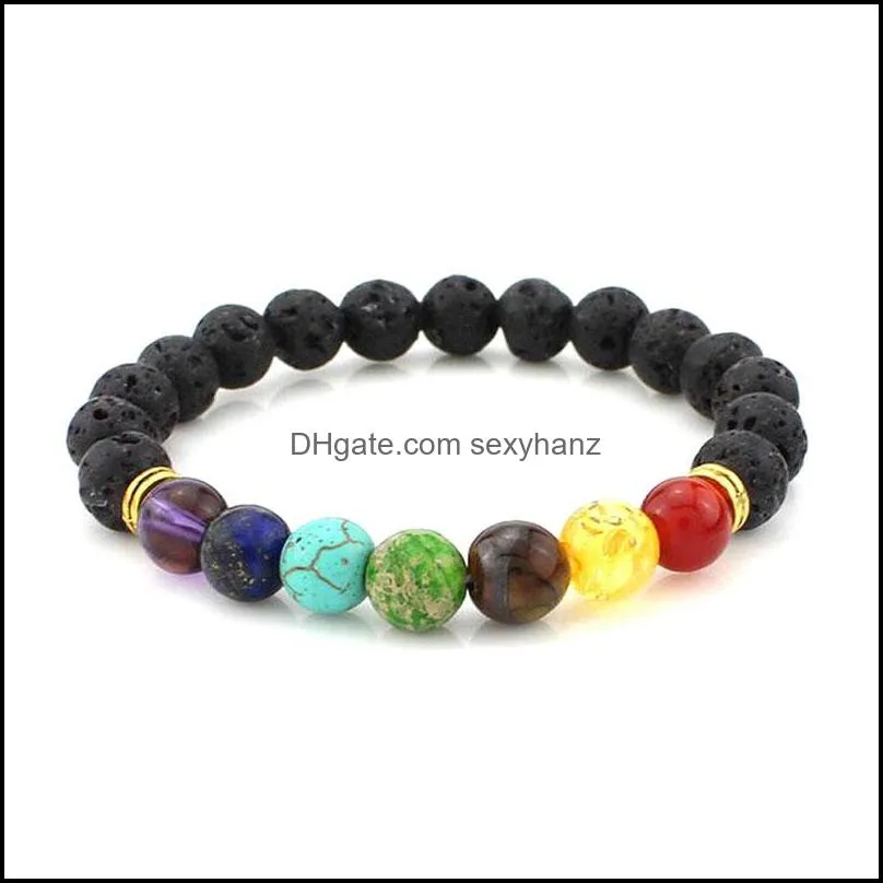 Women 7 Chakra Bracelet Jewelry Natural Stone Beads Healing Beaded Bracelets Lava Tiger Eye Buddha Prayer Yoga Bracelet