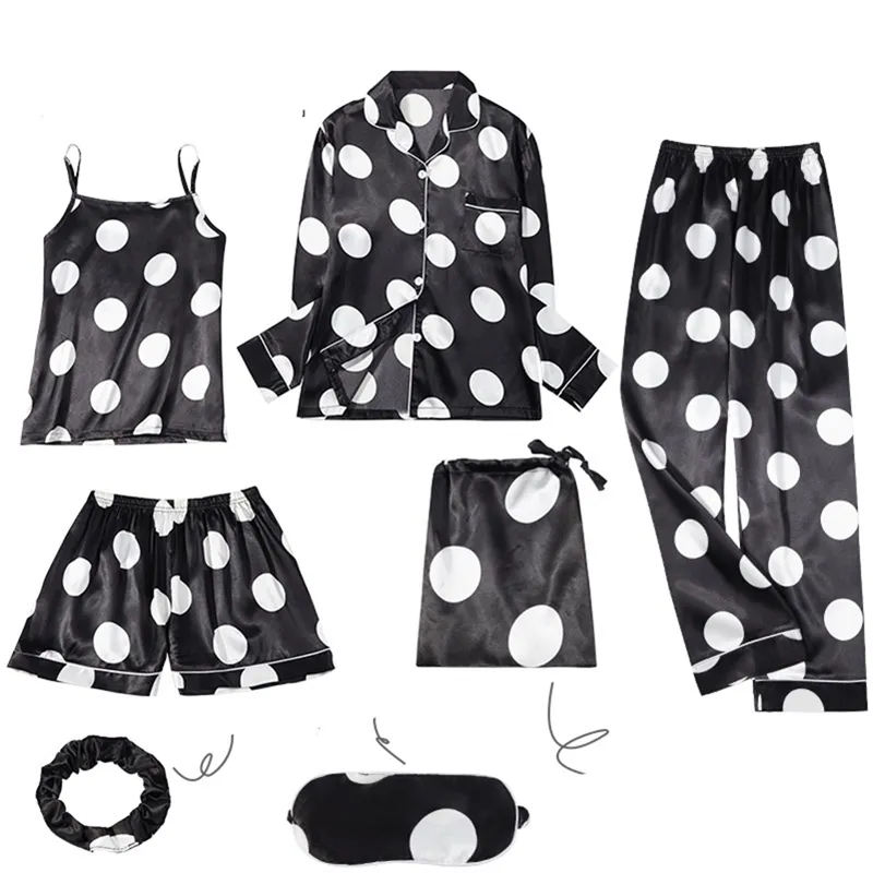 Pigiama Set Donna Sexy Dot Rayon Camicia pigiama in seta Pantaloni Taglia casual Nastro Homewear Nave dalla Spagna Russia magazzino 201217