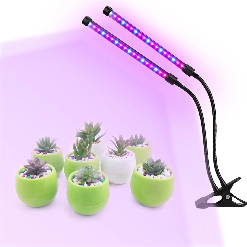 ZX-MINI-30W Grow Light for Indoor Plants 2 Head Divided Adjustable Goose Neck Clip-On Desk 40LED Black