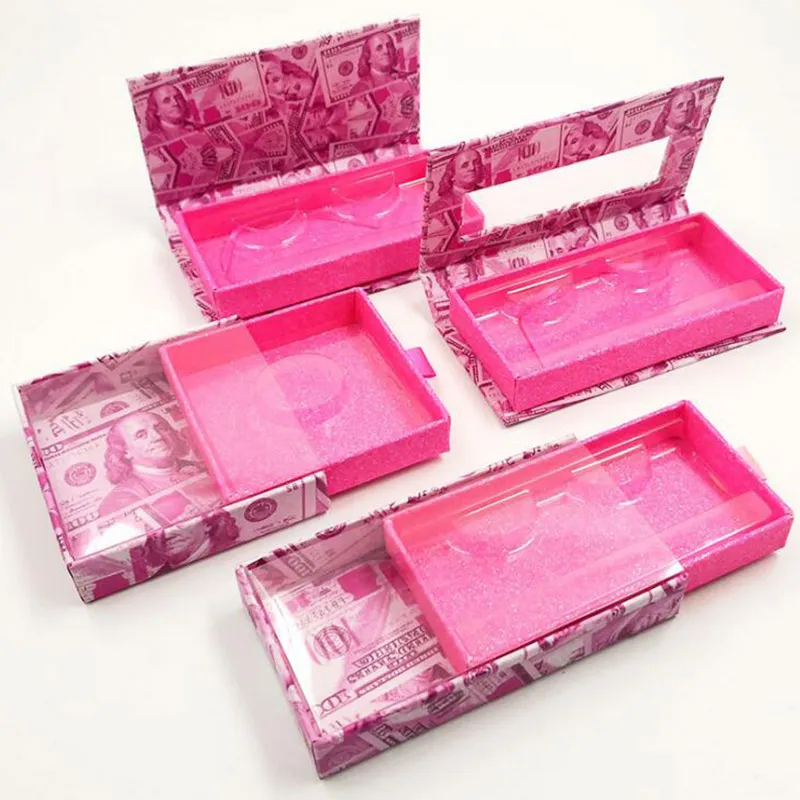 Mink Eyelashes Box US Dollars Eyelash Packaging Empty Lash Case Eyelash Box without Eyelashes Money Packing Lash Boxes