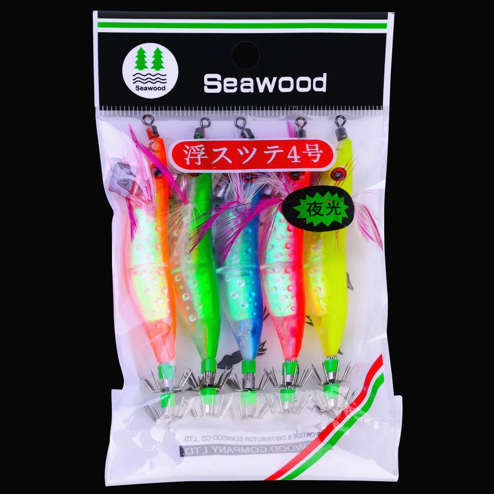 Hohe Qualität 5 Farben 10 cm 8,1 g Tintenfisch-Jigs Salzwasser-Angelköder 5 Stück Garnelengarnelen Leuchtend für Tintenfisch-Krake-Angelköder-Kit DHL-Transport