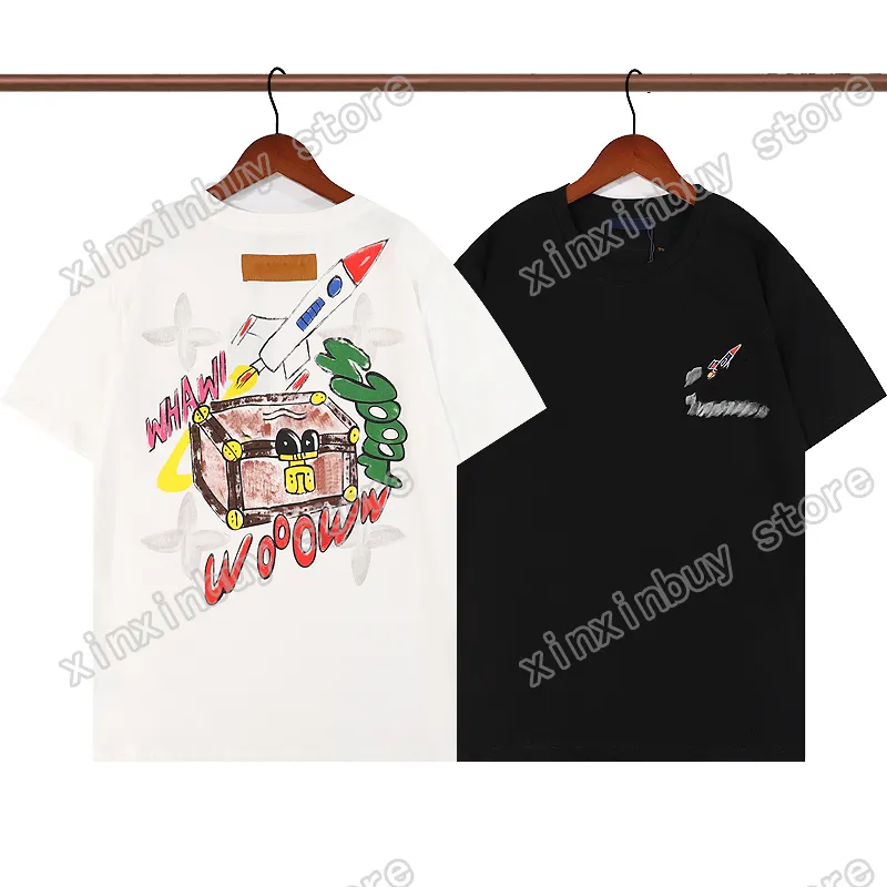 22SS Männer Frauen Designer T-Shirts T-Shirt Graffiti Rakete Kurzarm Mann Rundhalsausschnitt Paris Mode Streetwear Schwarz Weiß S-2XL