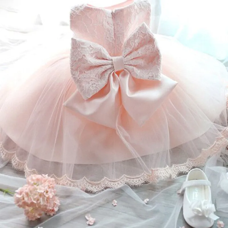 Baby Girls Tutu 1 Year Birthday Dress Infant Party Dresses Princess Lace Bow Newborn Baptism Gown Christening Frocks for Girl Q1223