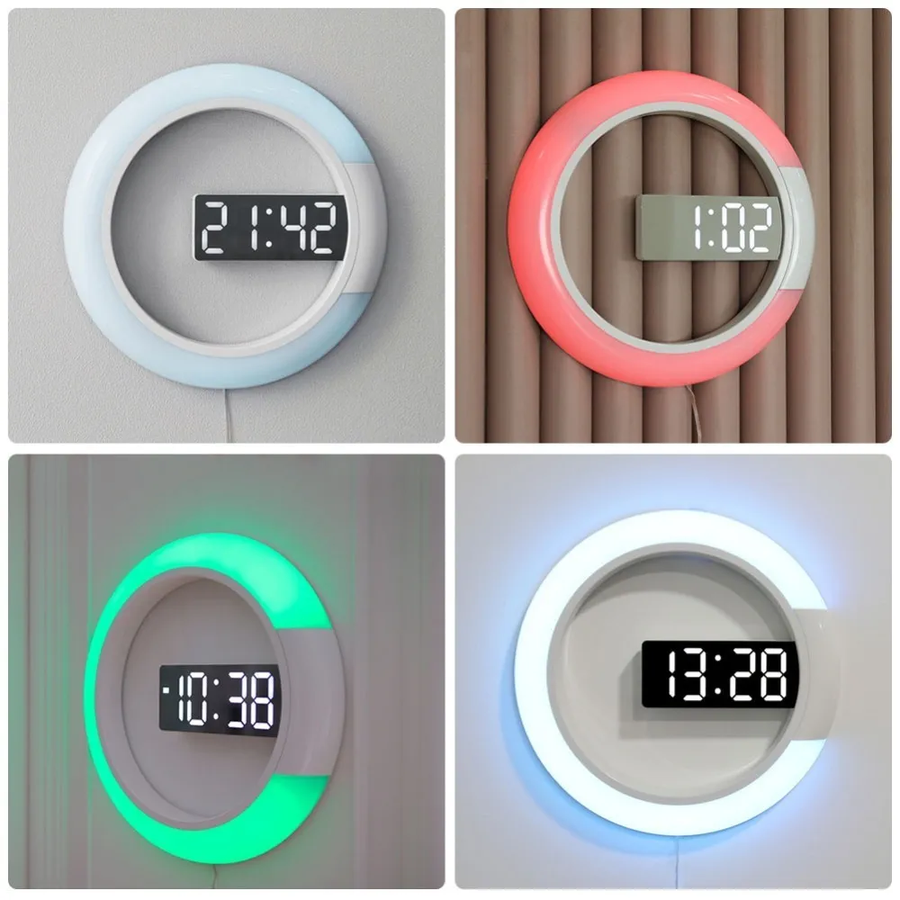 3D LED Digital Table Clock Alarm Mirror Hollow Wall Clock Modern Design Nightlight For Home Living Room Decorations (11)