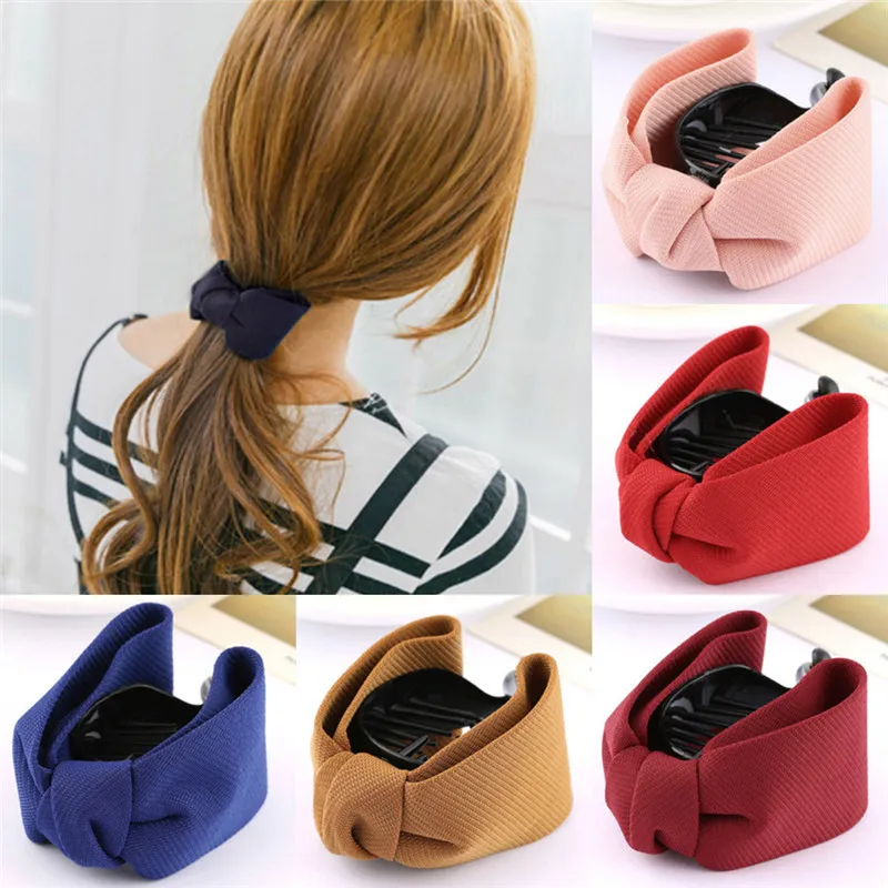 Sweet Fabric Bow Hair Claw Elegant Women Solid Cloth Ties Banana Hair Crab Clips Ponytail Hold Girl Hair Accessories