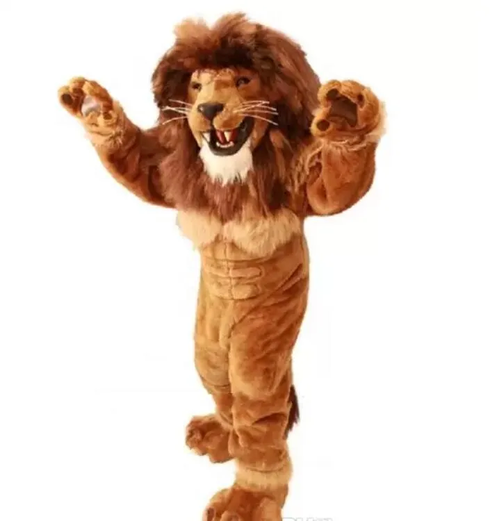 Traje Mascote Leão Amigável Tamanho Adulto Animal Selvagem Masculino Rei Leão Carnaval Festa Mascote Ajuste Terno