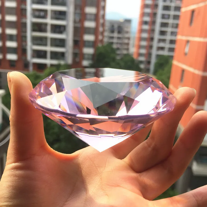 80mm färg klar kristall diamant form pappersvikt glas pärla display prydnad bröllop hem dekoration konst hantverk material gåva t200206u