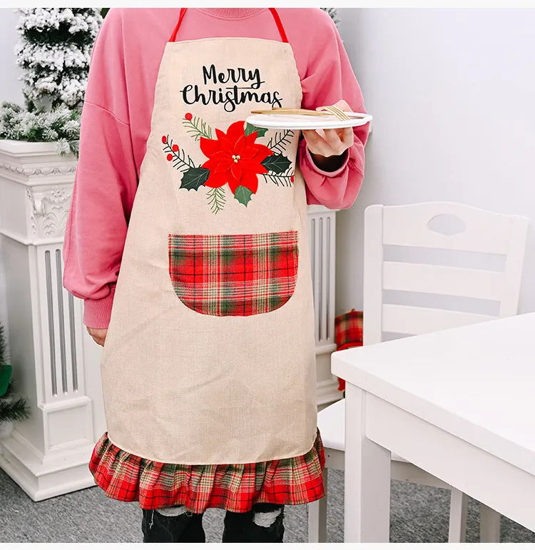 New Christmas decoration supplies big red linen apron creative adult Christmas apron restaurant atmosphere dress up T3I51329