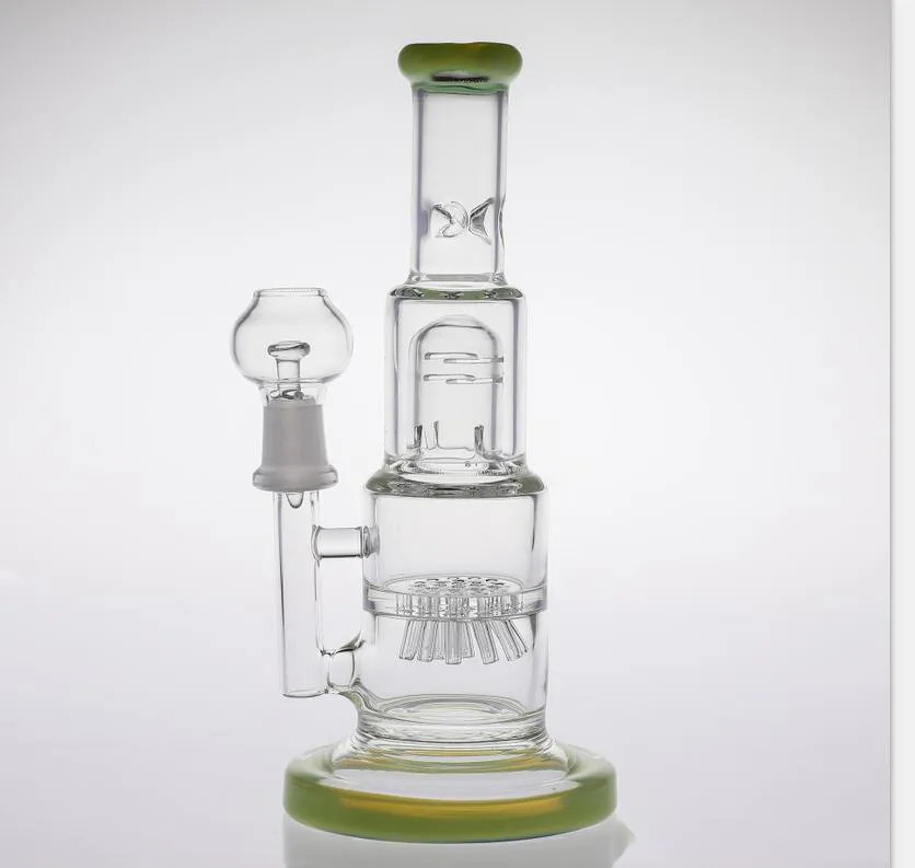 21cm Fluorescent green Base Thick Glass Bongs Dome Nail 14.4mm sprinkle Perclator dab Rigs Glass Bong Water Pipes Straight Type Hookahs