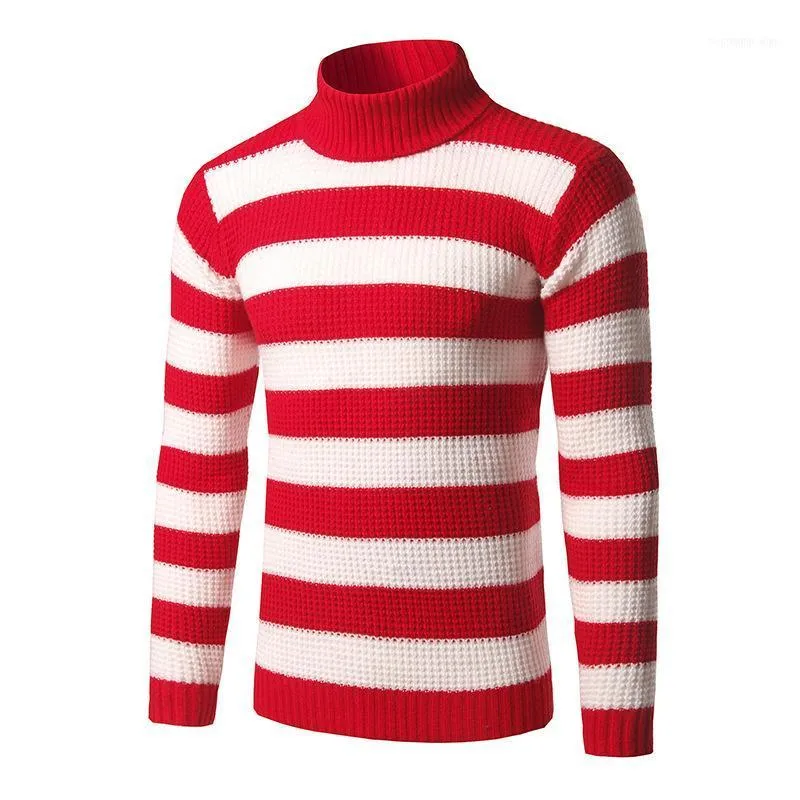 Randiga tröjor med sköldpaddshals för män Blå Vit Röd Svart Klassiska modetröjor Vinter Casual Pullover 3XL11