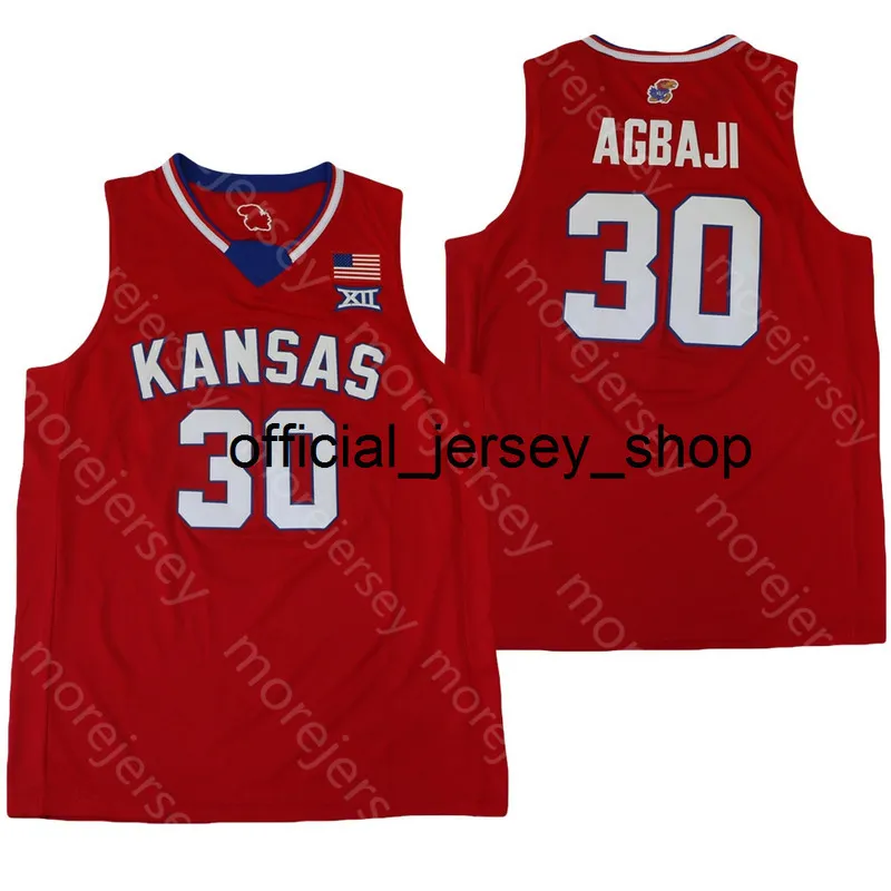 NCAA College Kansas Jayhawks Jersey Jersey Ochai Agbaji Vermelho Tamanho azul S-3XL Todos Bordado Costurado