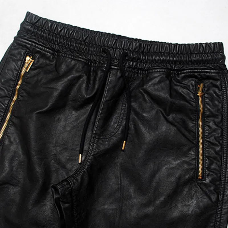 Men Faux Leather Jogger Pants Side Zipper Hip Hop PU Leather Harem Pants Drawstring Waist 2024