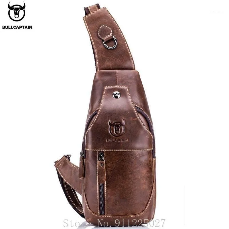 Mochila Moda Homens Bolsa De Peito De Couro Genuíno Ombro Crossbody Headphone Jack Anti-Theft Pack Sacos Mensageiros