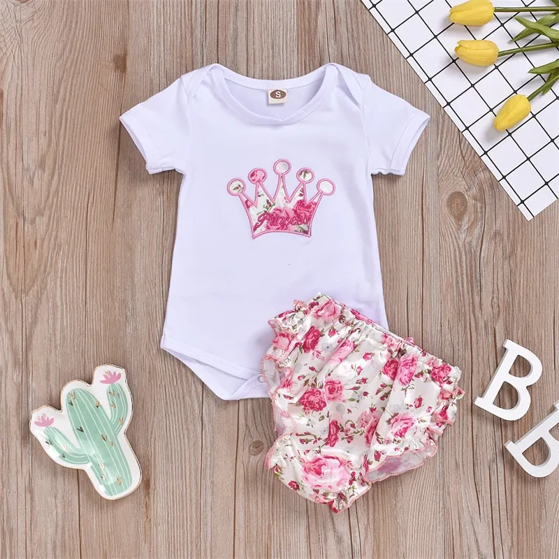 Baby Girls футболка шорты набор летних нарядов боди брюки инфантровочный малыш для 0-18 м детей 20220304 Q2